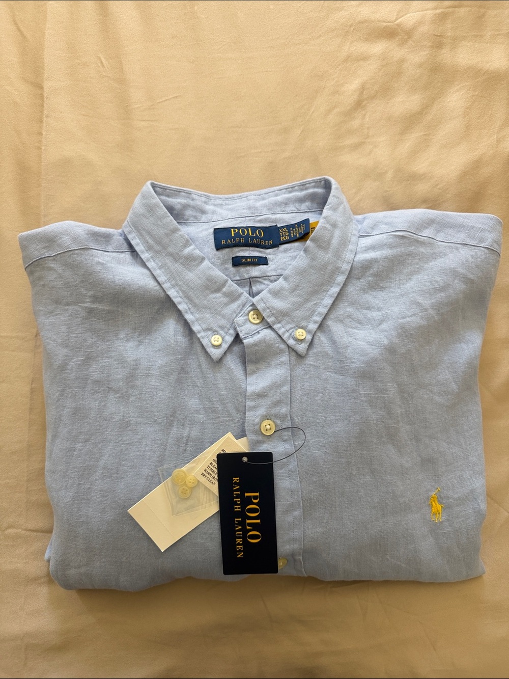 MEN’S NWT Polo by Ralph Lauren Linen Sky Blue Button-Down Shirt